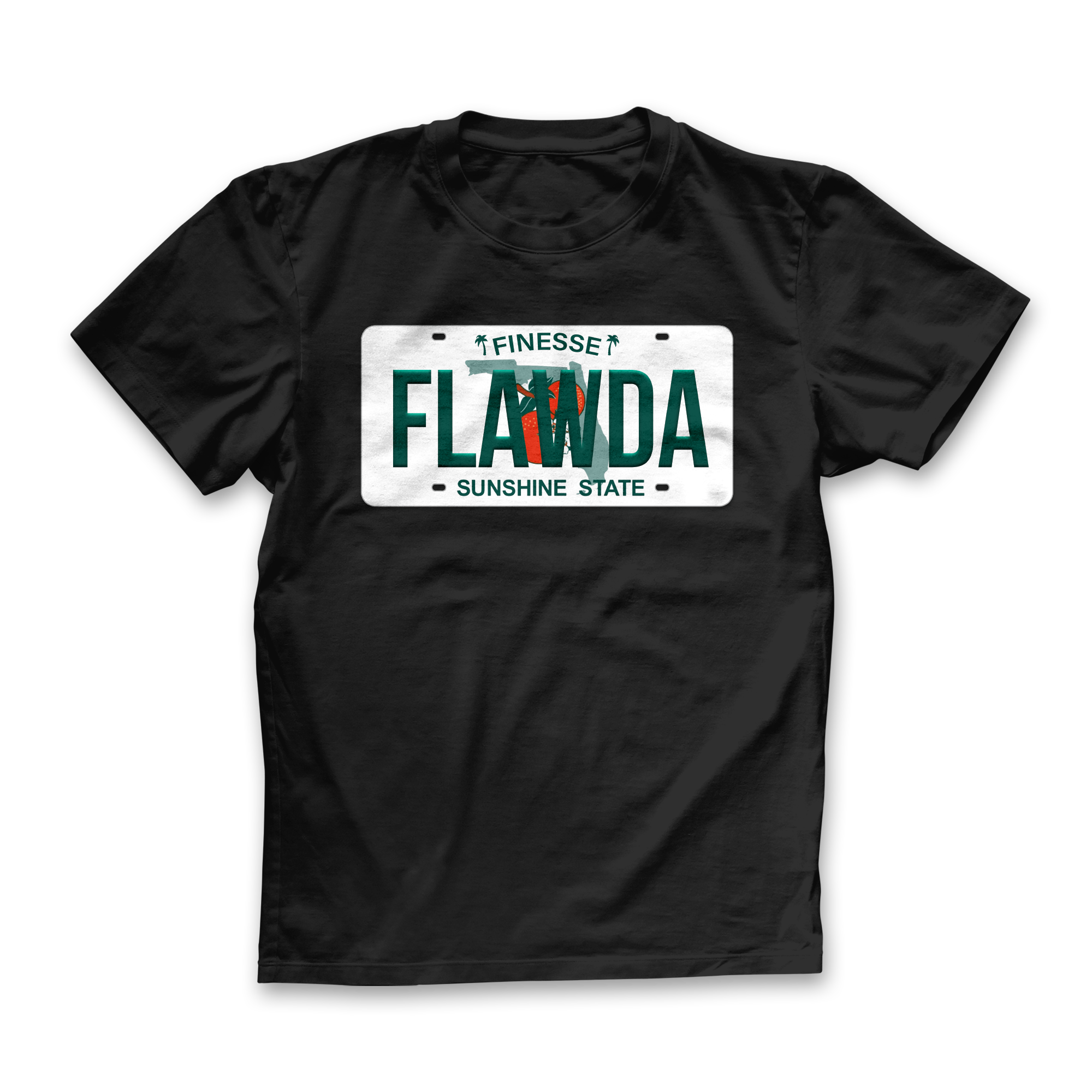 BLACK Flawda License Plate T-Shirt FRONT