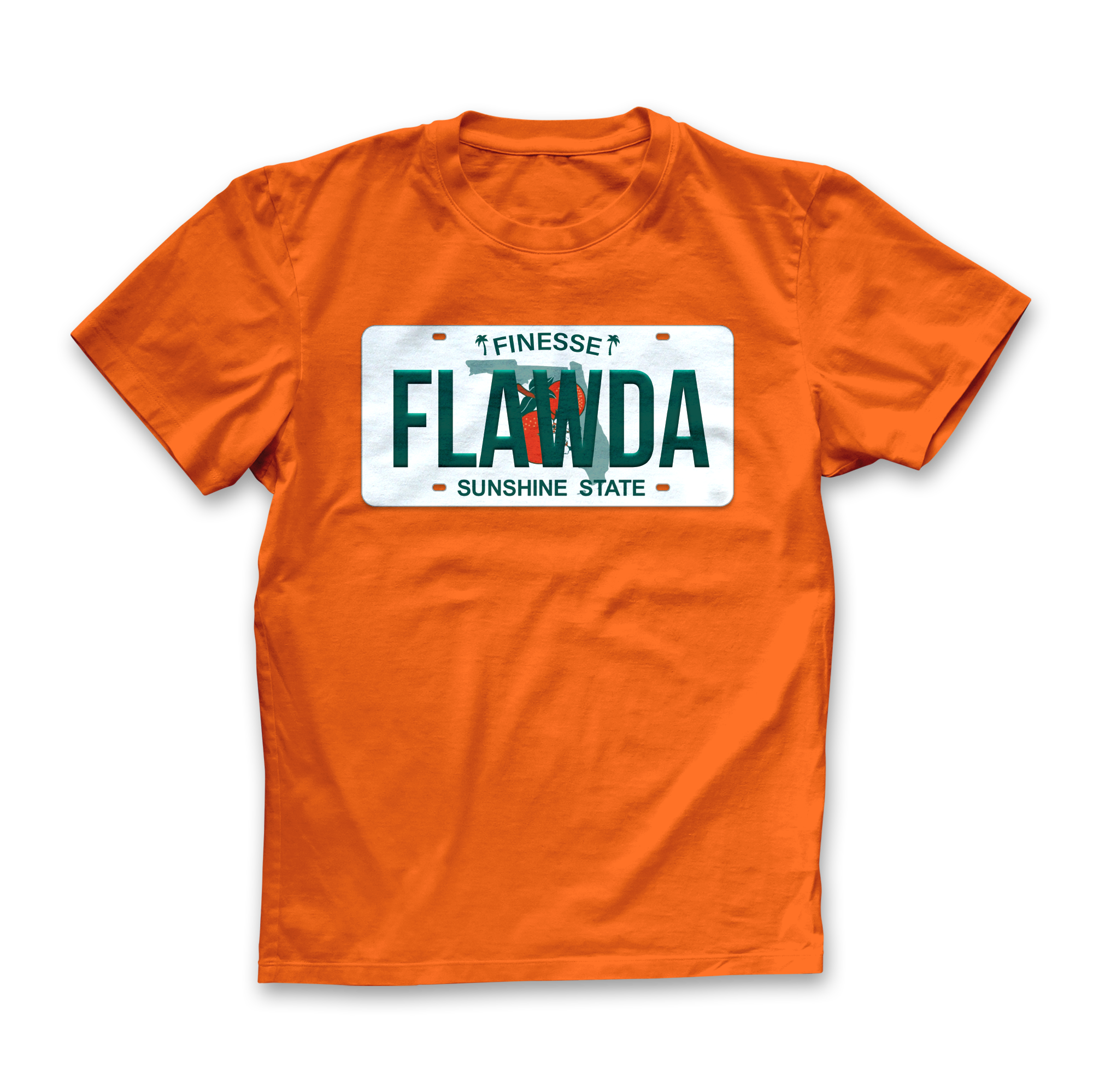 FLORIDA ORANGE Flawda License Plate T-Shirt FRONT