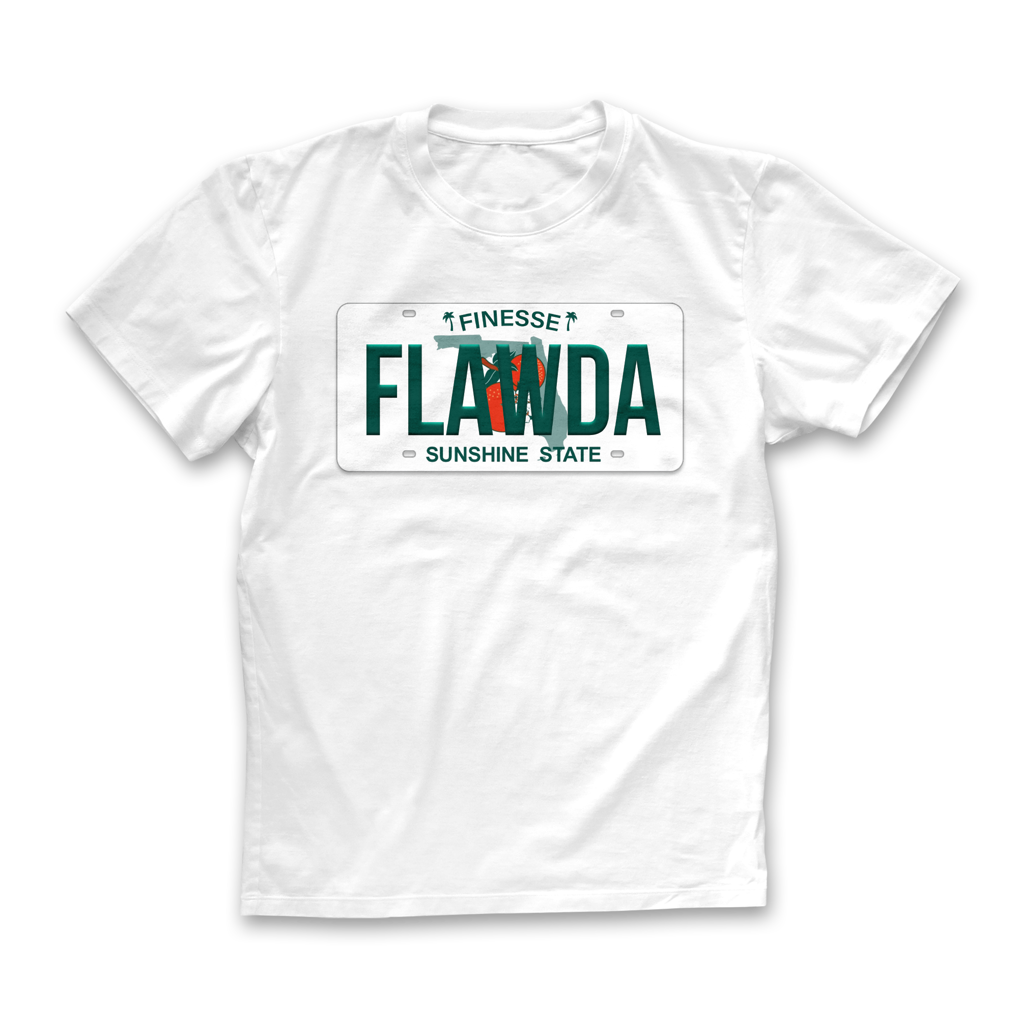 WHITE Flawda License Plate T-Shirt FRONT